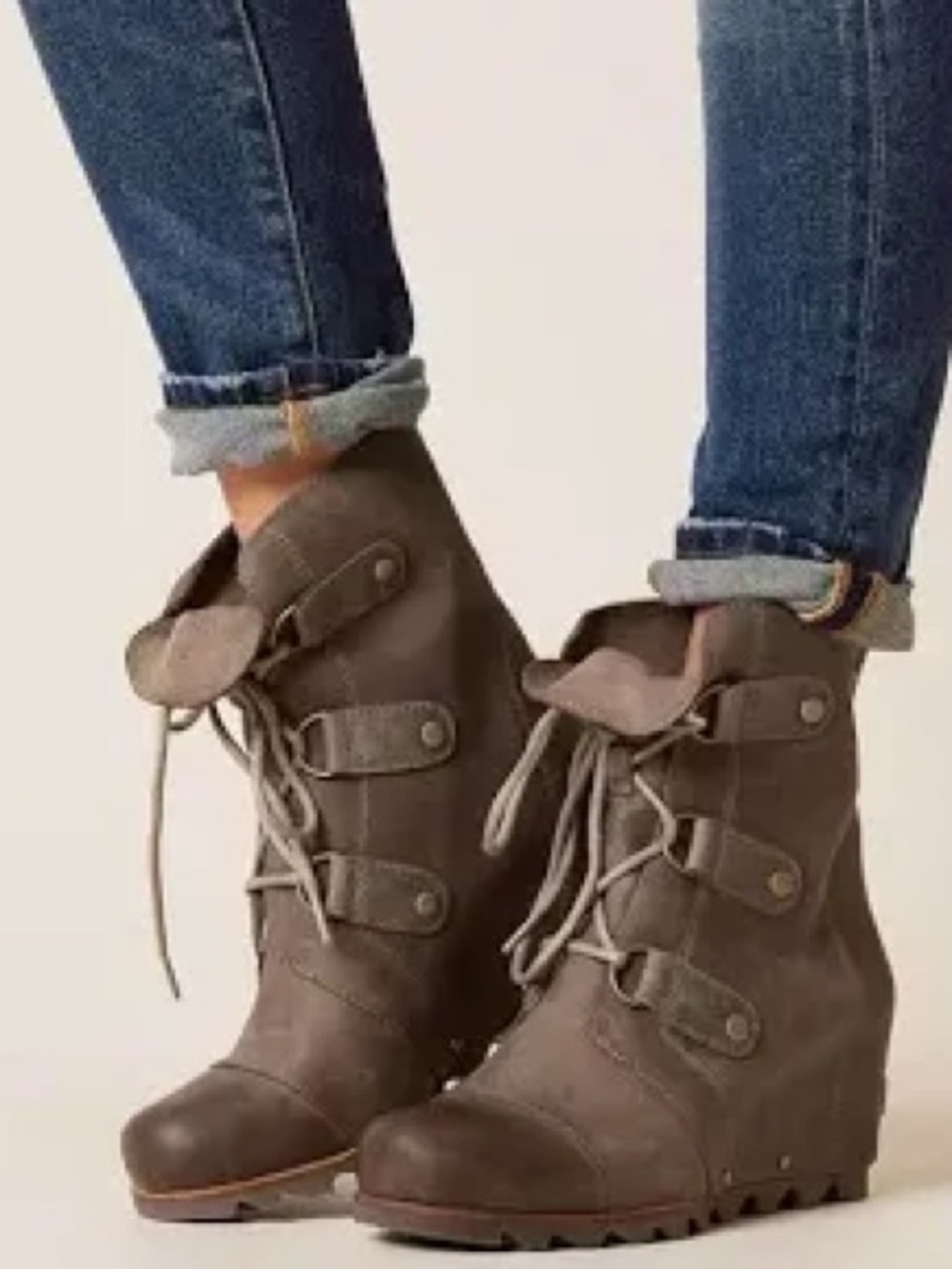 Sorel Brown Lace-Up Wedge Ankle Boots - Picture 2 of 7